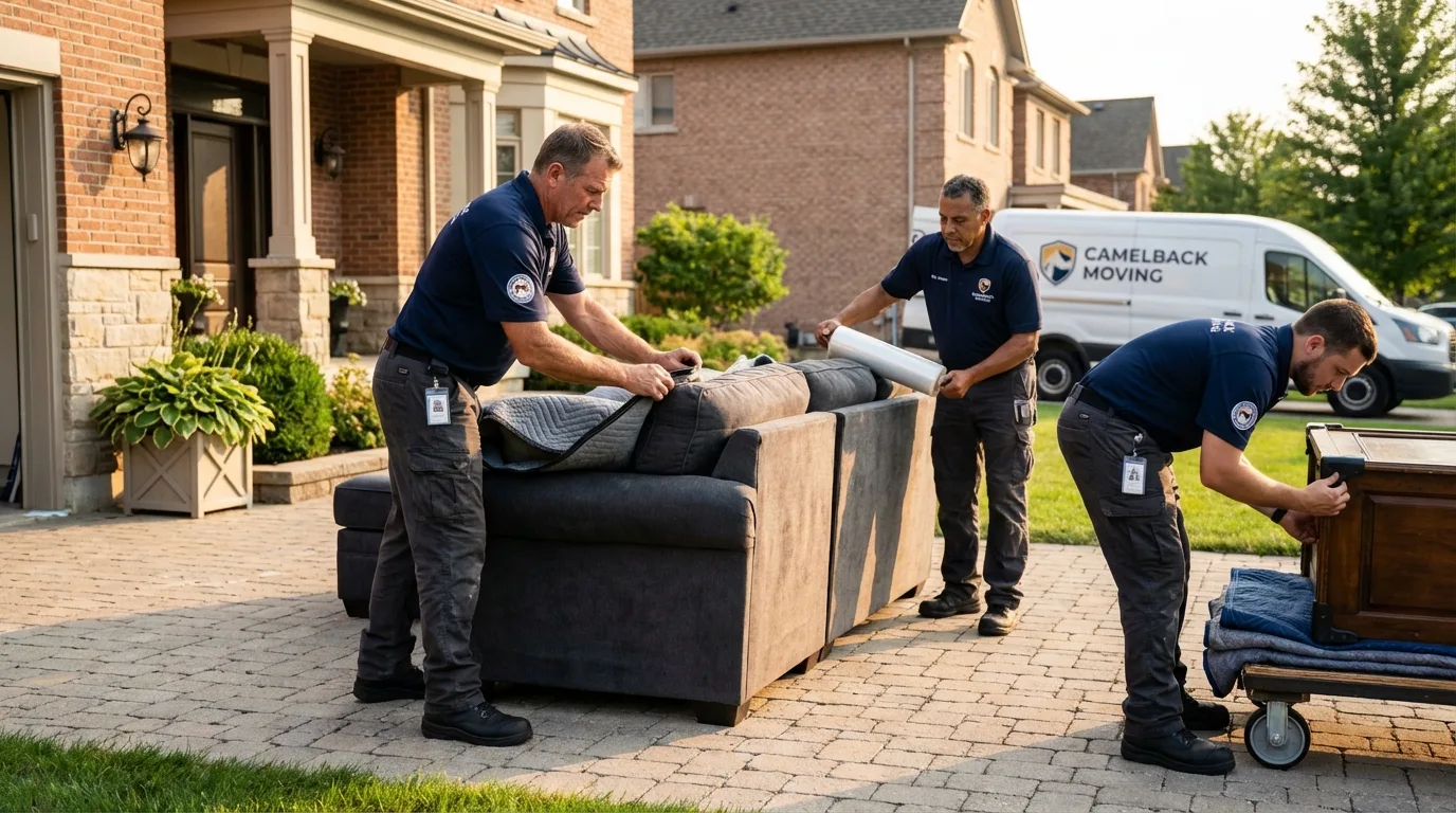 Large estate moving crew wrapping furniture in Starbuck, MN